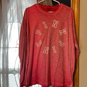 PINK  Coral Long Sleeves Distressed Tee